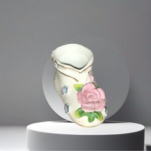 Vintage Porcelain Floral Boot Vase in Pink Shoe Figurine